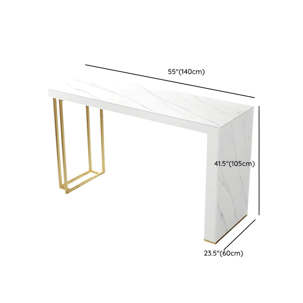 Modern White Stone Gold Metal Bar Table with Storage