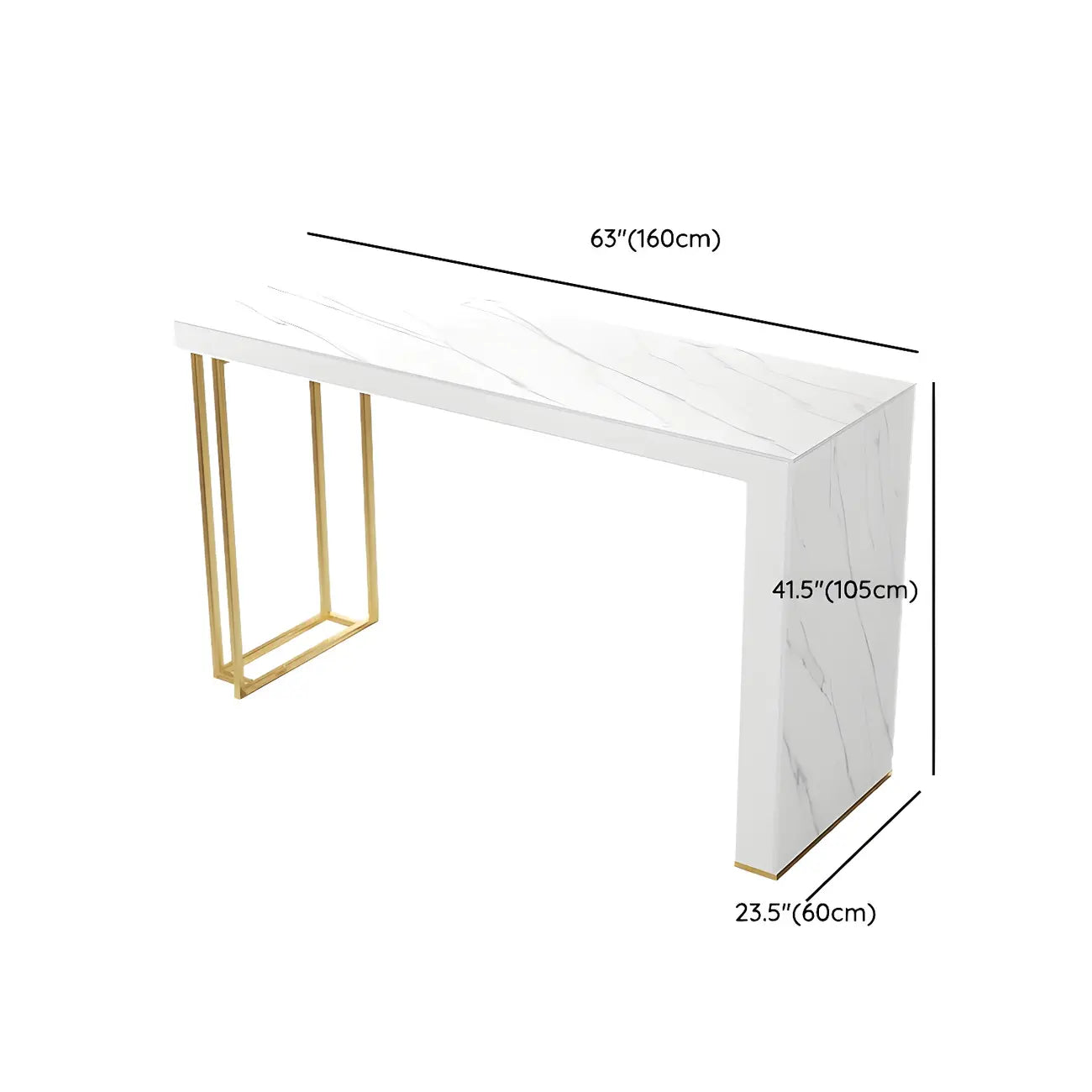 Modern White Stone Gold Metal Bar Table with Storage