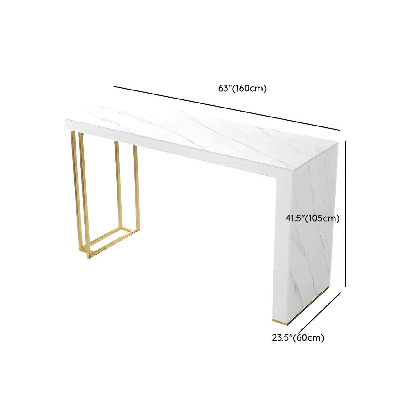 Modern White Stone Gold Metal Bar Table with Storage