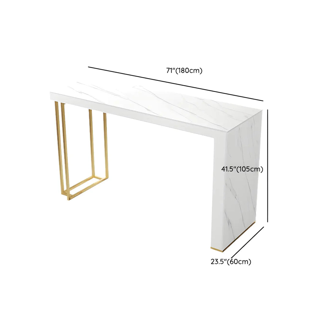 Modern White Stone Gold Metal Bar Table with Storage