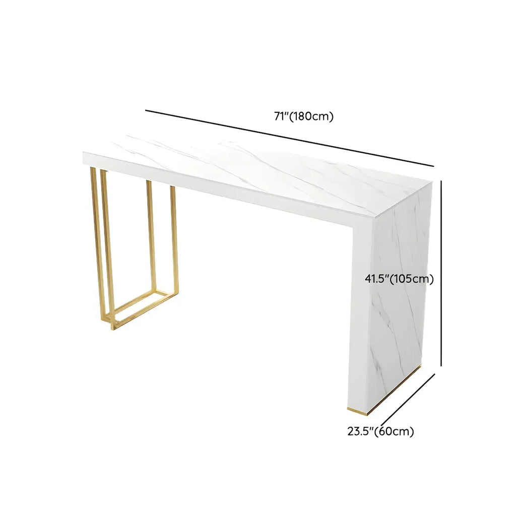 Modern White Stone Gold Metal Bar Table with Storage