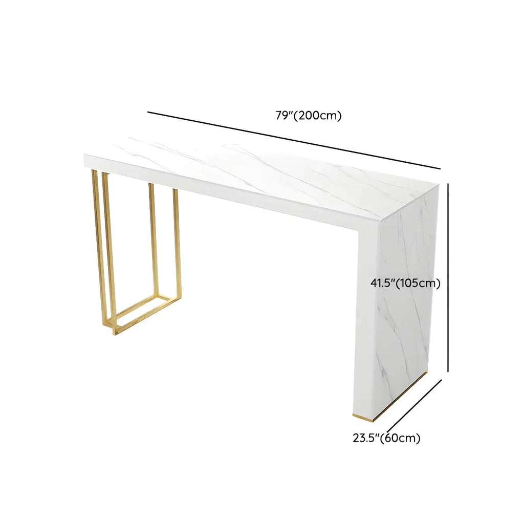 Modern White Stone Gold Metal Bar Table with Storage