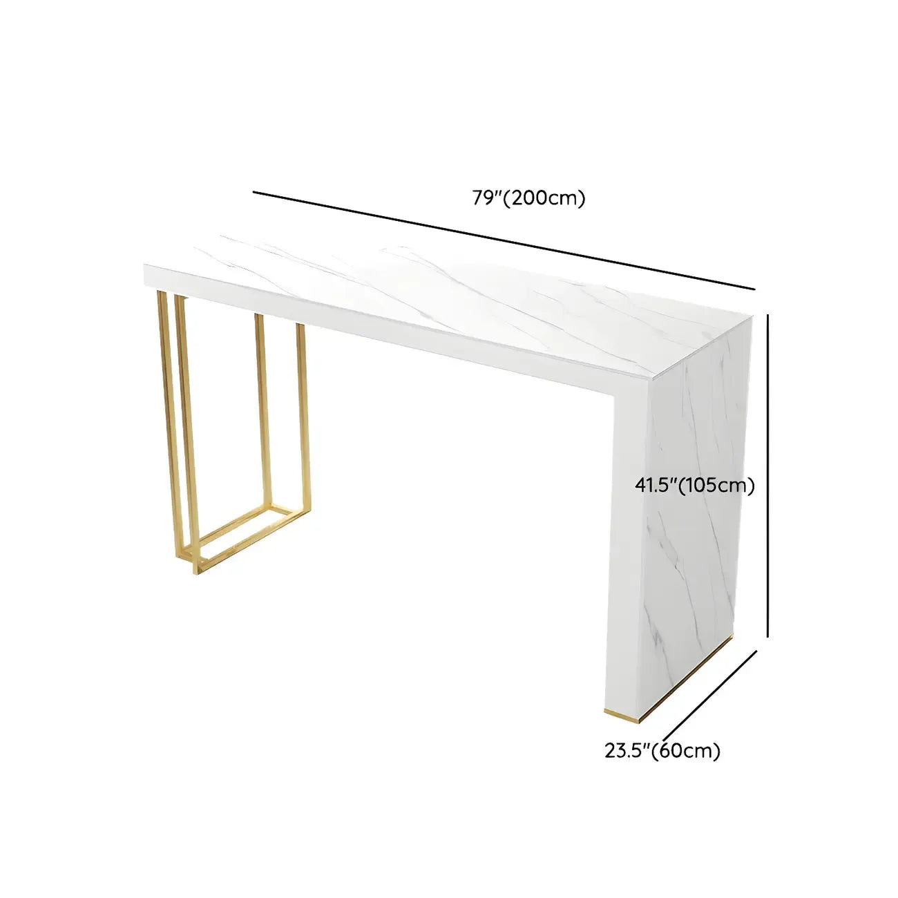 Modern White Stone Gold Metal Bar Table with Storage