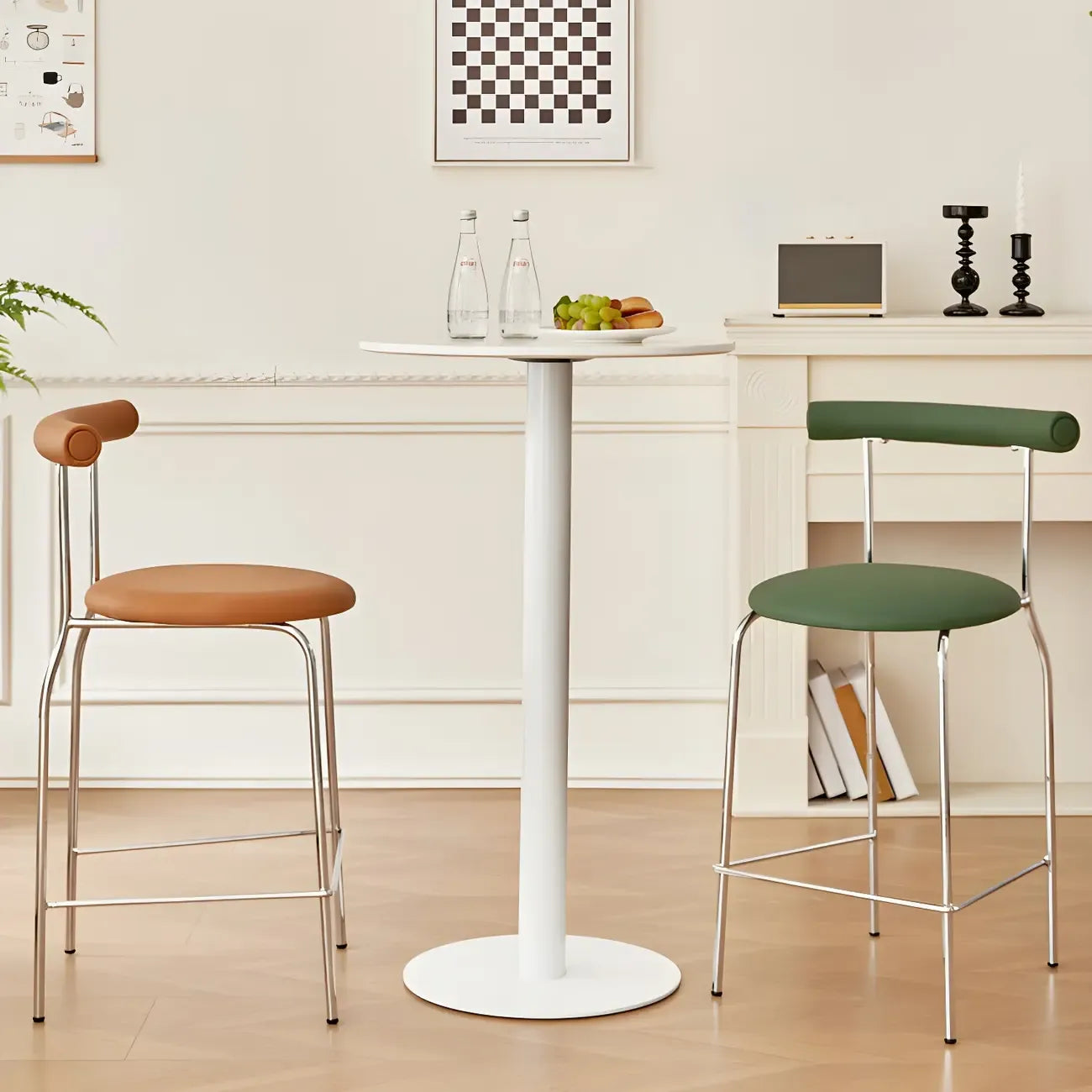 Modern Metal Comfort Cushion Durable High-Back Bar Stool