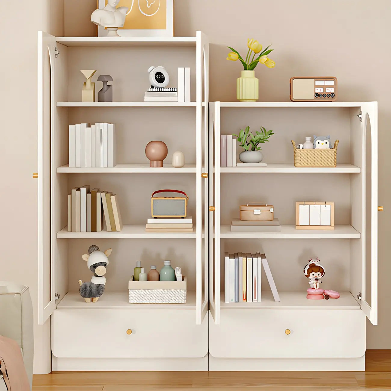 Modern White Wood Storage Bookcase Display Unit