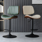 Adjustable Height Bucket Swivel Leather Bar Stool with Back