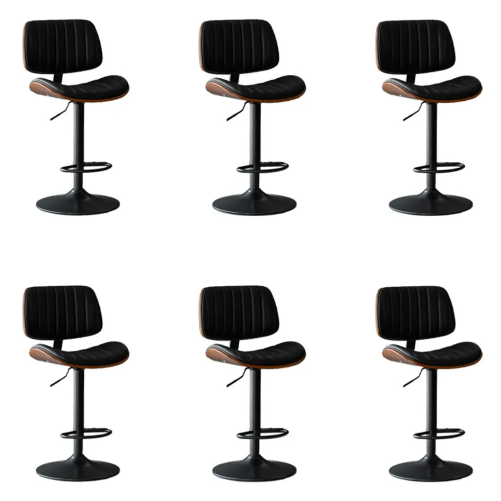 Adjustable Height Bucket Swivel Leather Bar Stool with Back