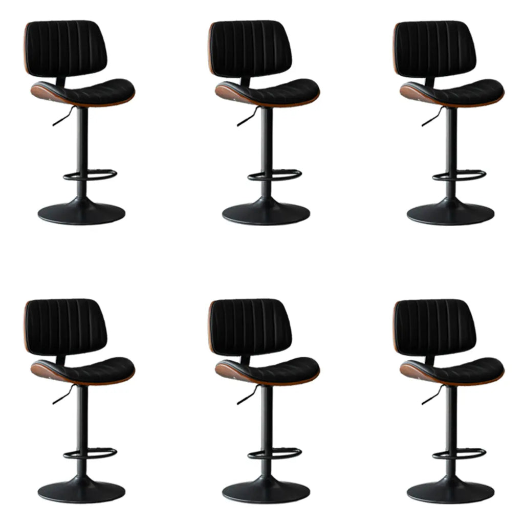 Adjustable Height Bucket Swivel Leather Bar Stool with Back