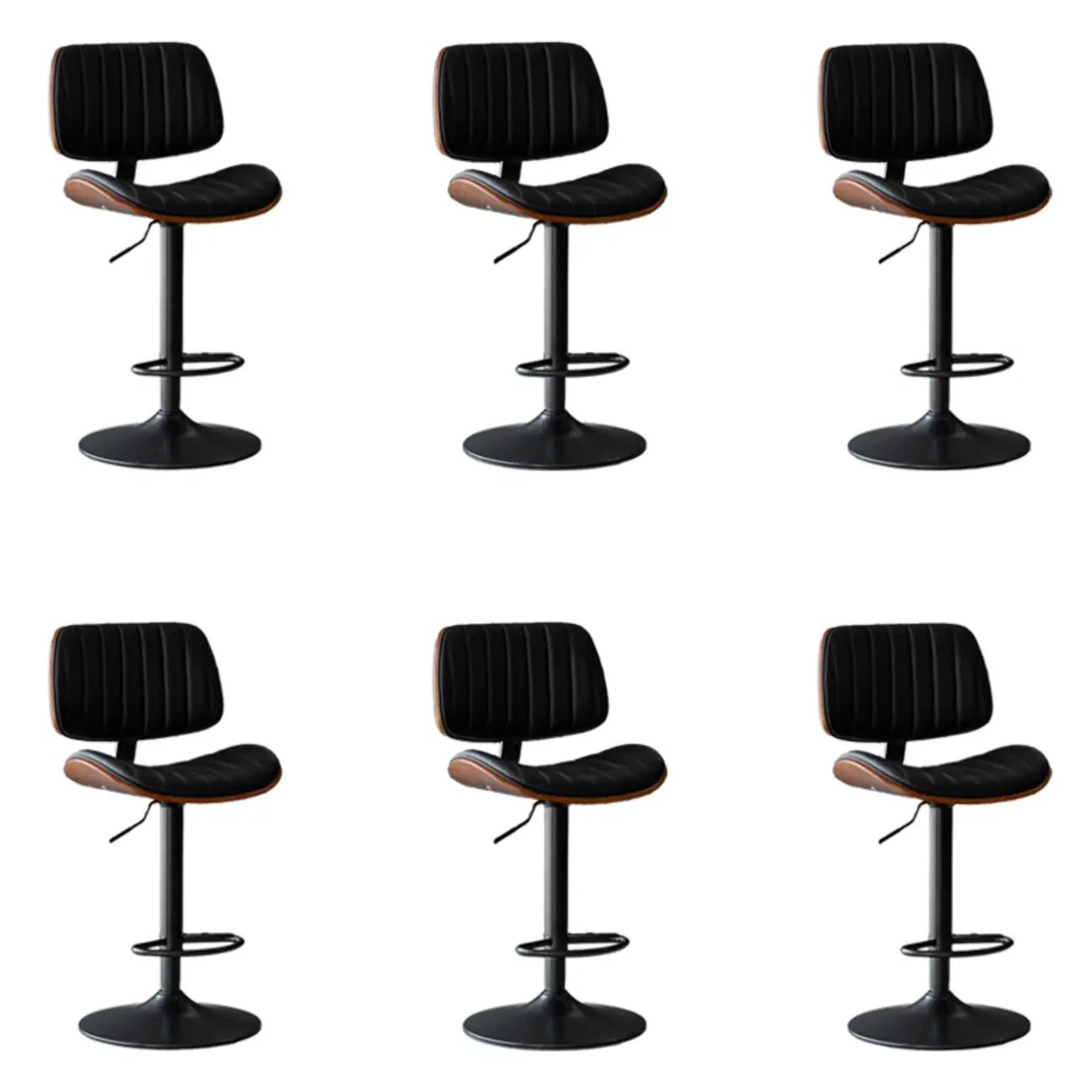 Adjustable Height Bucket Swivel Leather Bar Stool with Back