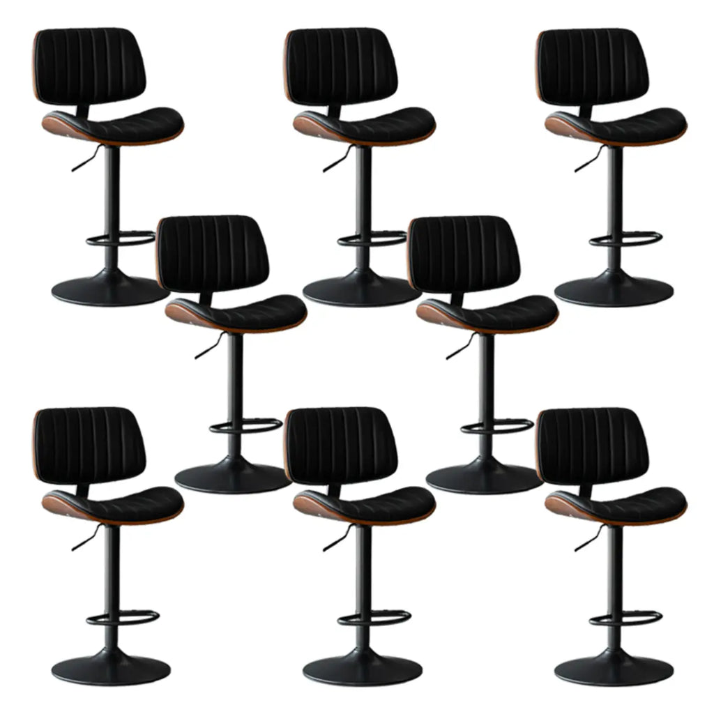 Adjustable Height Bucket Swivel Leather Bar Stool with Back
