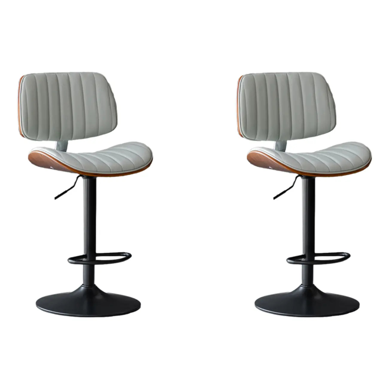 Adjustable Height Bucket Swivel Leather Bar Stool with Back