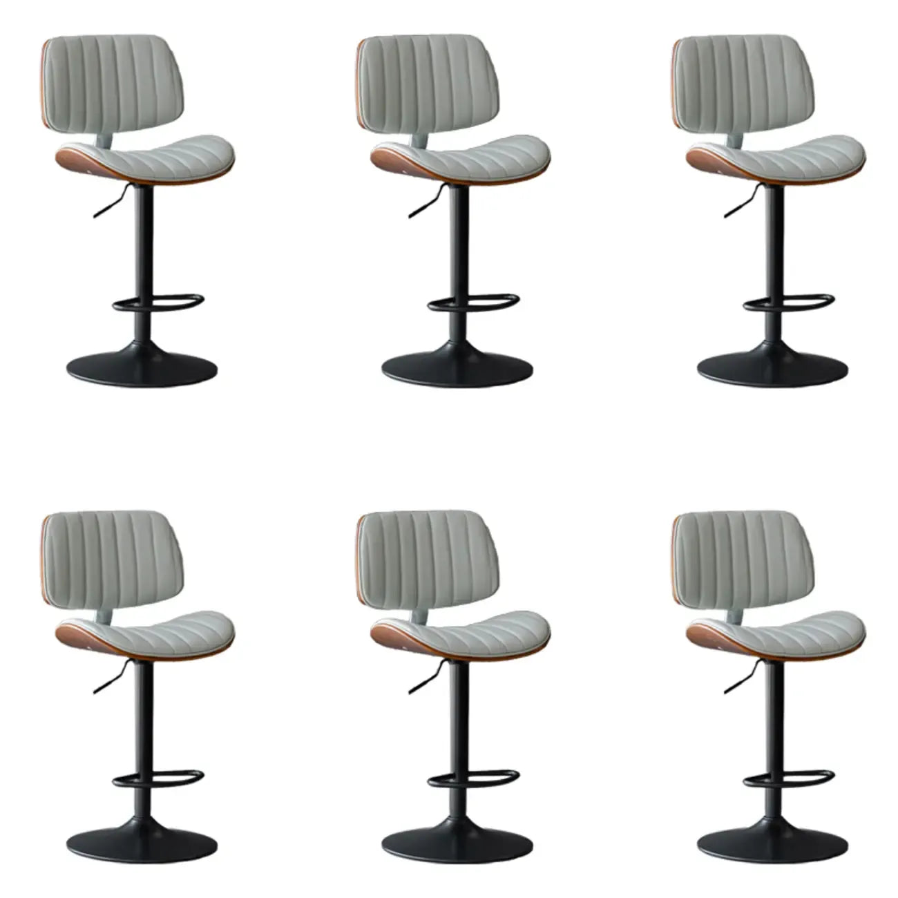 Adjustable Height Bucket Swivel Leather Bar Stool with Back