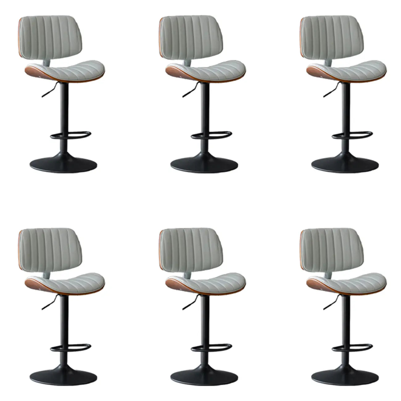 Adjustable Height Bucket Swivel Leather Bar Stool with Back