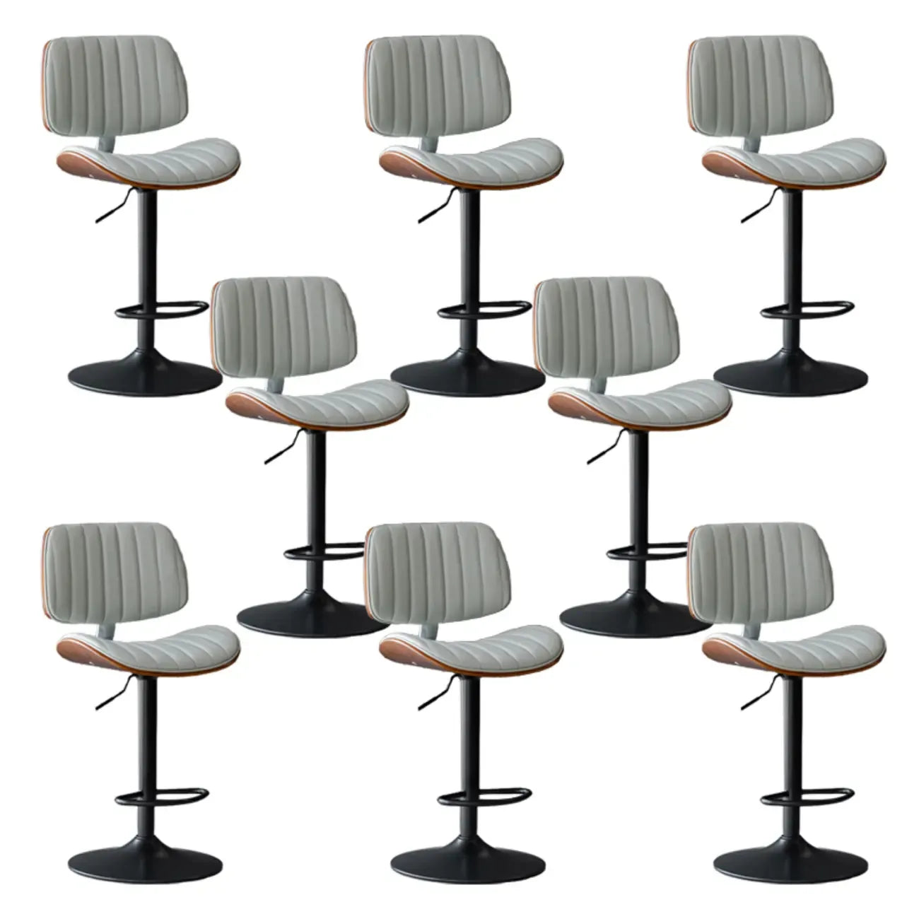 Adjustable Height Bucket Swivel Leather Bar Stool with Back