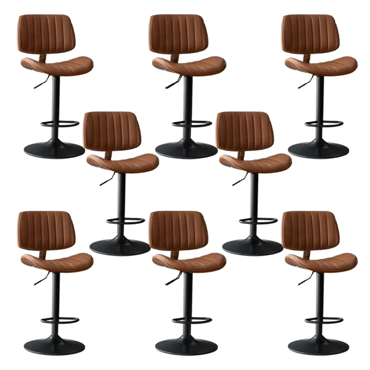 Adjustable Height Bucket Swivel Leather Bar Stool with Back