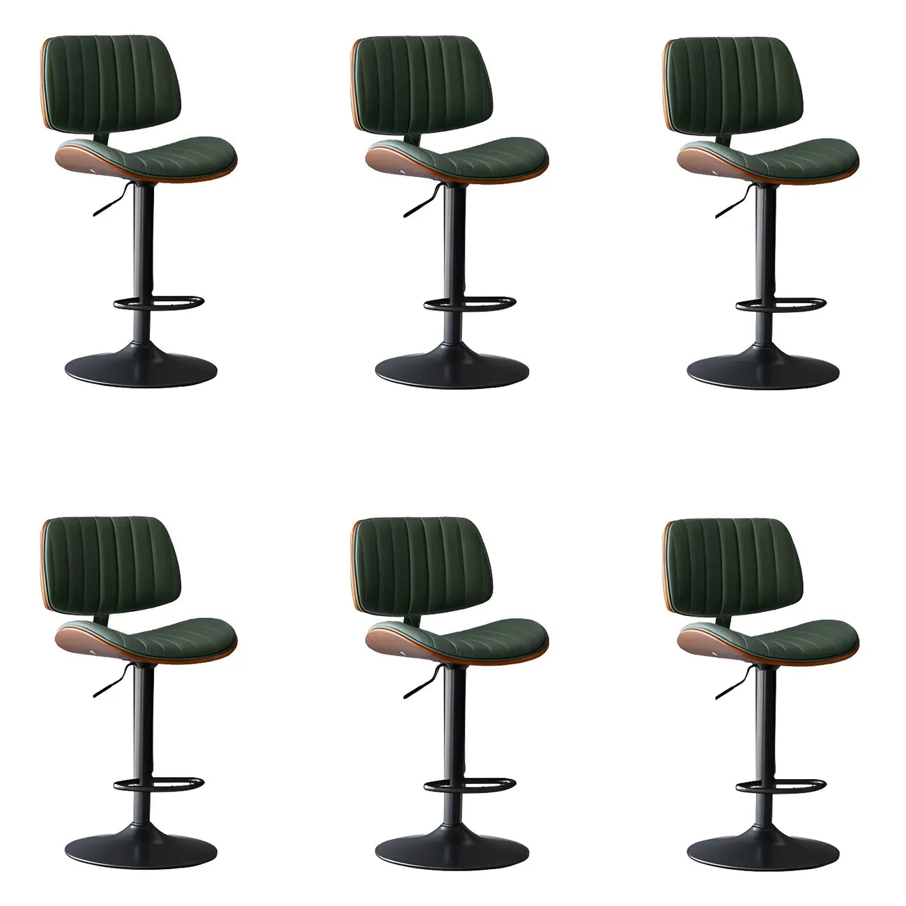 Adjustable Height Bucket Swivel Leather Bar Stool with Back