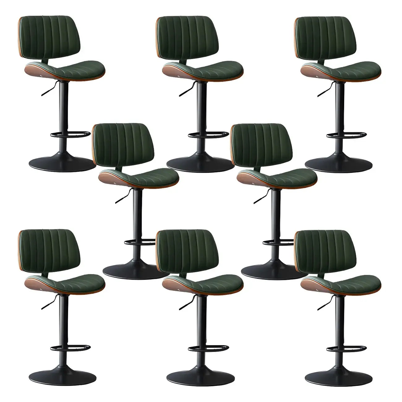 Adjustable Height Bucket Swivel Leather Bar Stool with Back