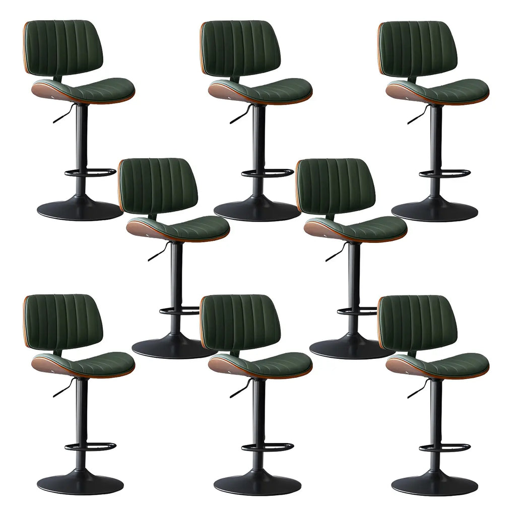 Adjustable Height Bucket Swivel Leather Bar Stool with Back