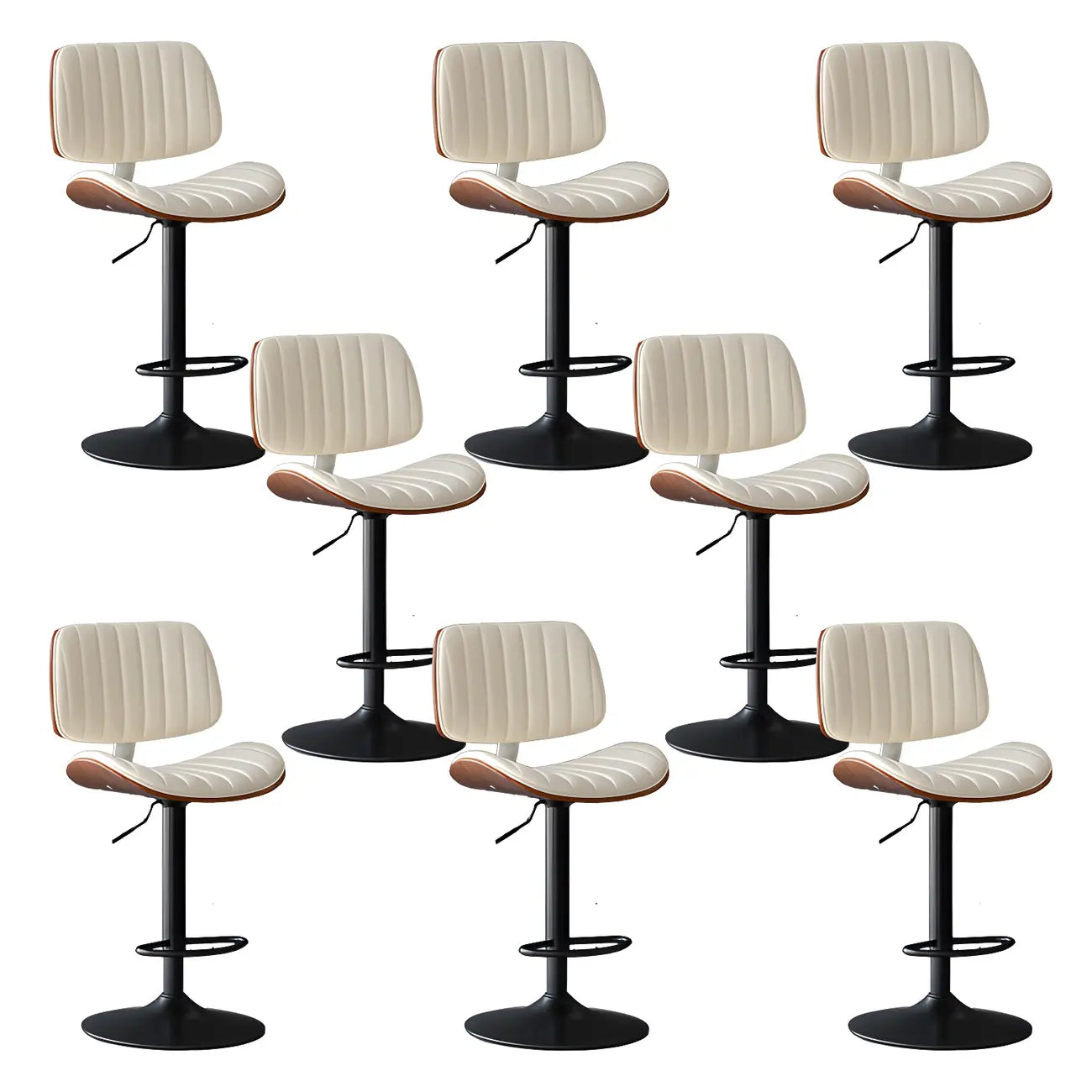 Adjustable Height Bucket Swivel Leather Bar Stool with Back