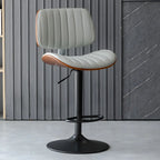 Adjustable Height Bucket Swivel Leather Bar Stool with Back
