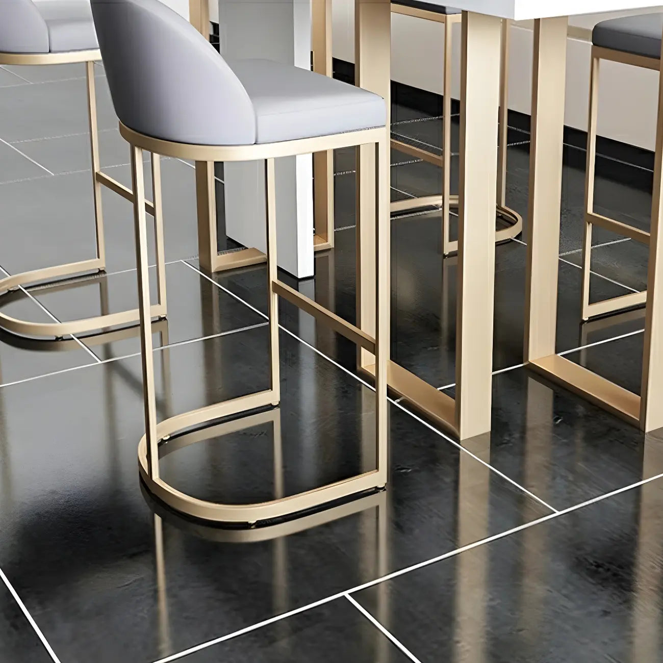 Glam White Faux Marble Gold Legs Bar Tables