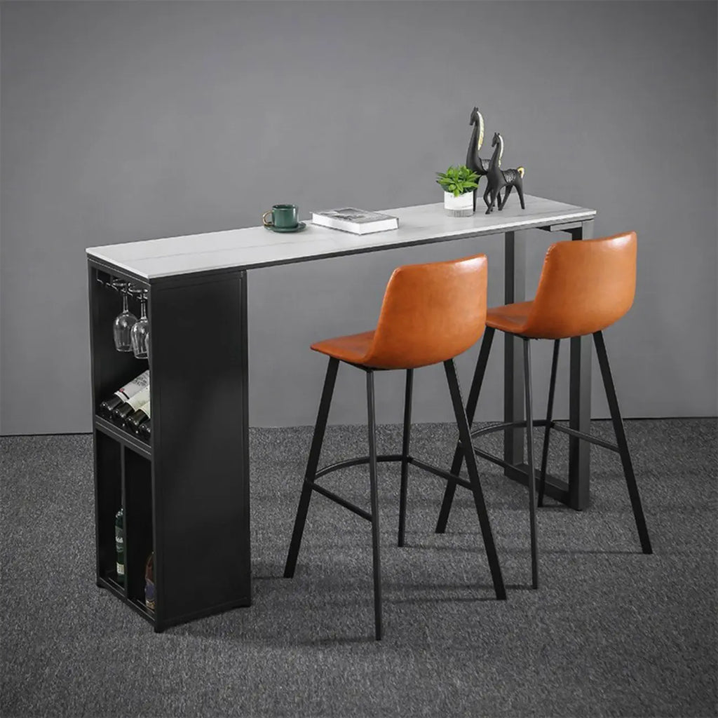 Modern Stone Metal Wine Storage Bar Tables with Cup Holder