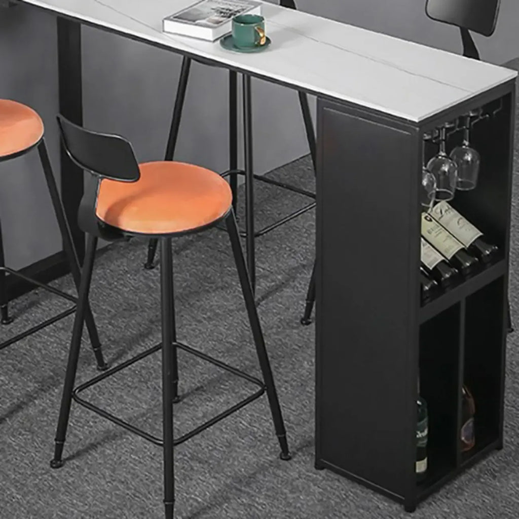 Modern Stone Metal Wine Storage Bar Tables with Cup Holder