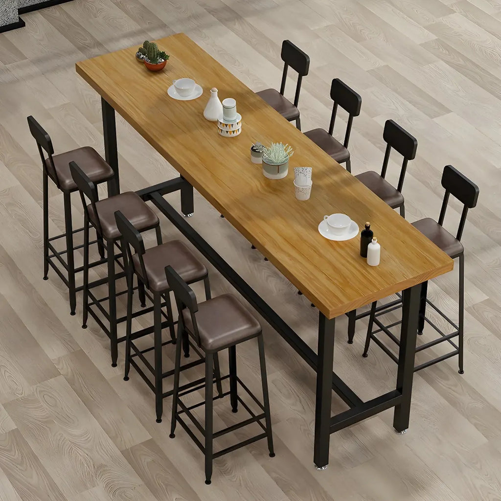 Rectangular Iron Frame Trestle Wood Bar Table with Footrest