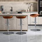 Adjustable Black Leather Saddle Swivel Bar Stools