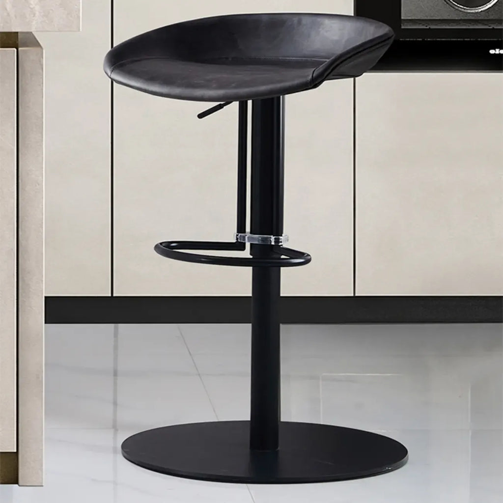 Adjustable Black Leather Saddle Swivel Bar Stools
