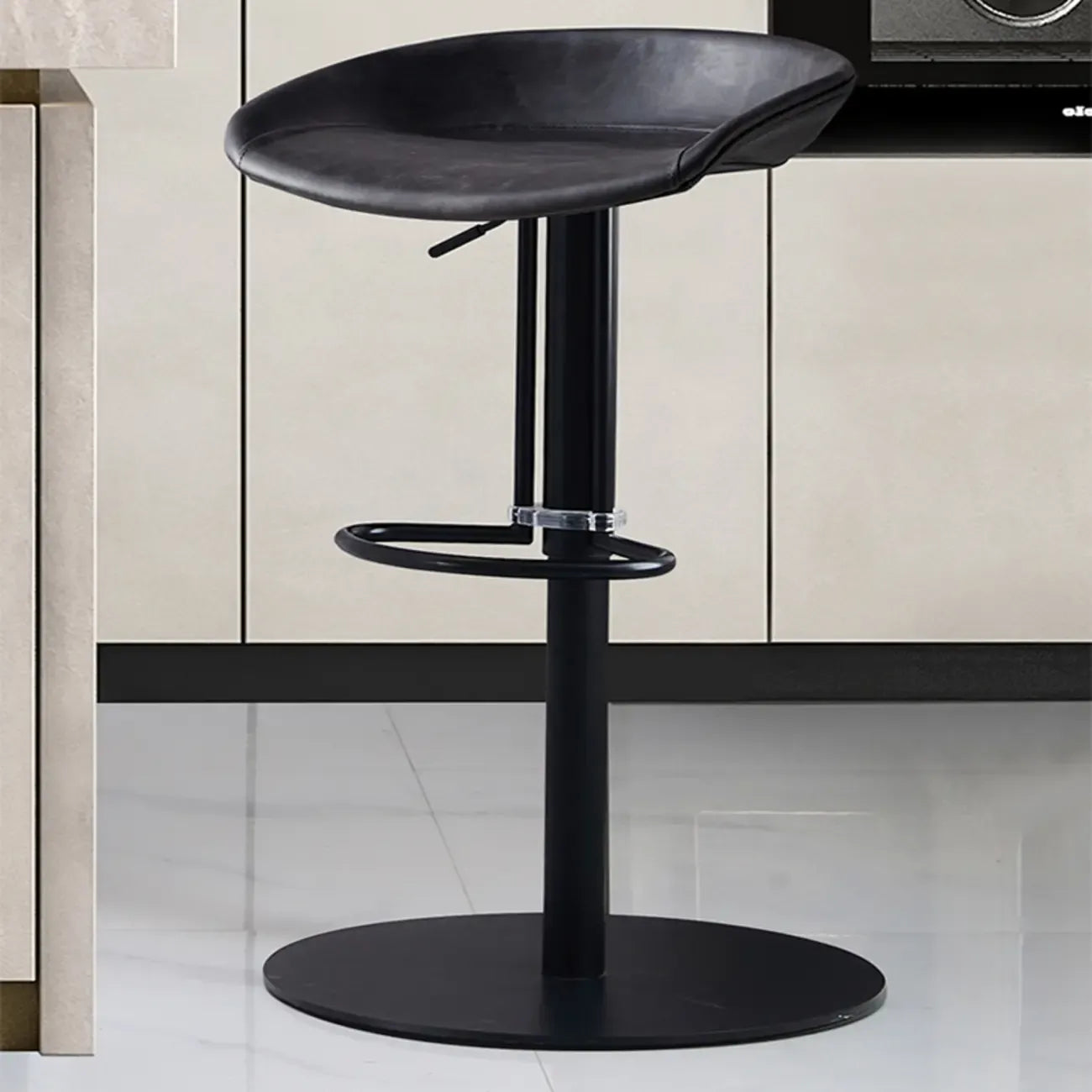 Adjustable Black Leather Saddle Swivel Bar Stools