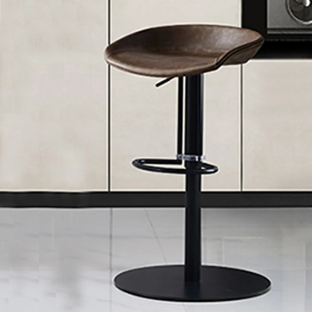Adjustable Black Leather Saddle Swivel Bar Stools