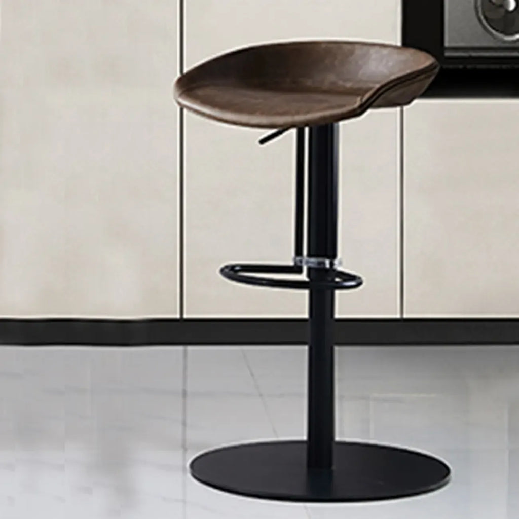 Adjustable Black Leather Saddle Swivel Bar Stools