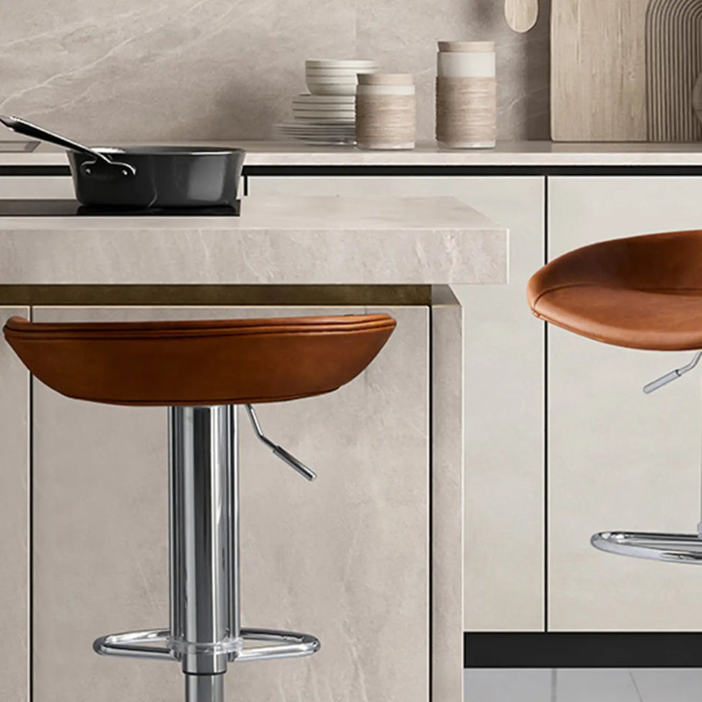 Adjustable Black Leather Saddle Swivel Bar Stools