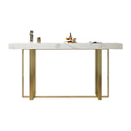 Glamorous White Stone Top Gold Metal Trestle Bar Table