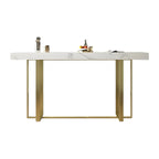 Glamorous White Stone Top Gold Metal Trestle Bar Table