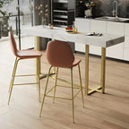 Glamorous White Stone Top Gold Metal Trestle Bar Table