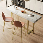 Glamorous White Stone Top Gold Metal Trestle Bar Table