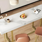 Glamorous White Stone Top Gold Metal Trestle Bar Table