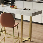 Glamorous White Stone Top Gold Metal Trestle Bar Table