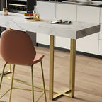 Glamorous White Stone Top Gold Metal Trestle Bar Table