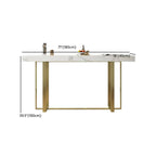 Glamorous White Stone Top Gold Metal Trestle Bar Table