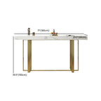 Glamorous White Stone Top Gold Metal Trestle Bar Table