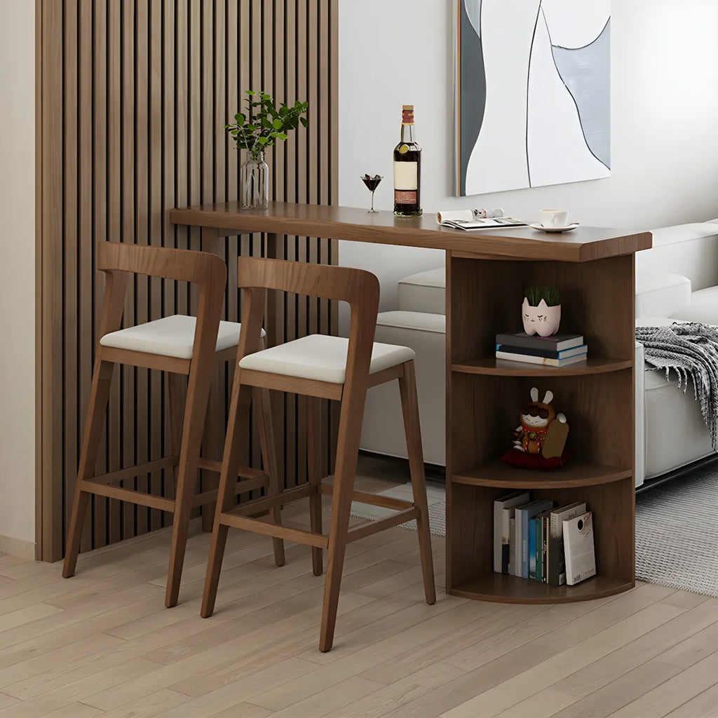 Modern Brown Pine Wooden Three-Shelf Bar Tables for Home