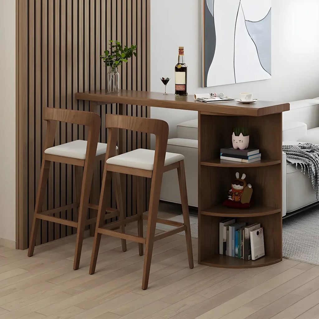Modern Brown Pine Wooden Three-Shelf Bar Tables for Home