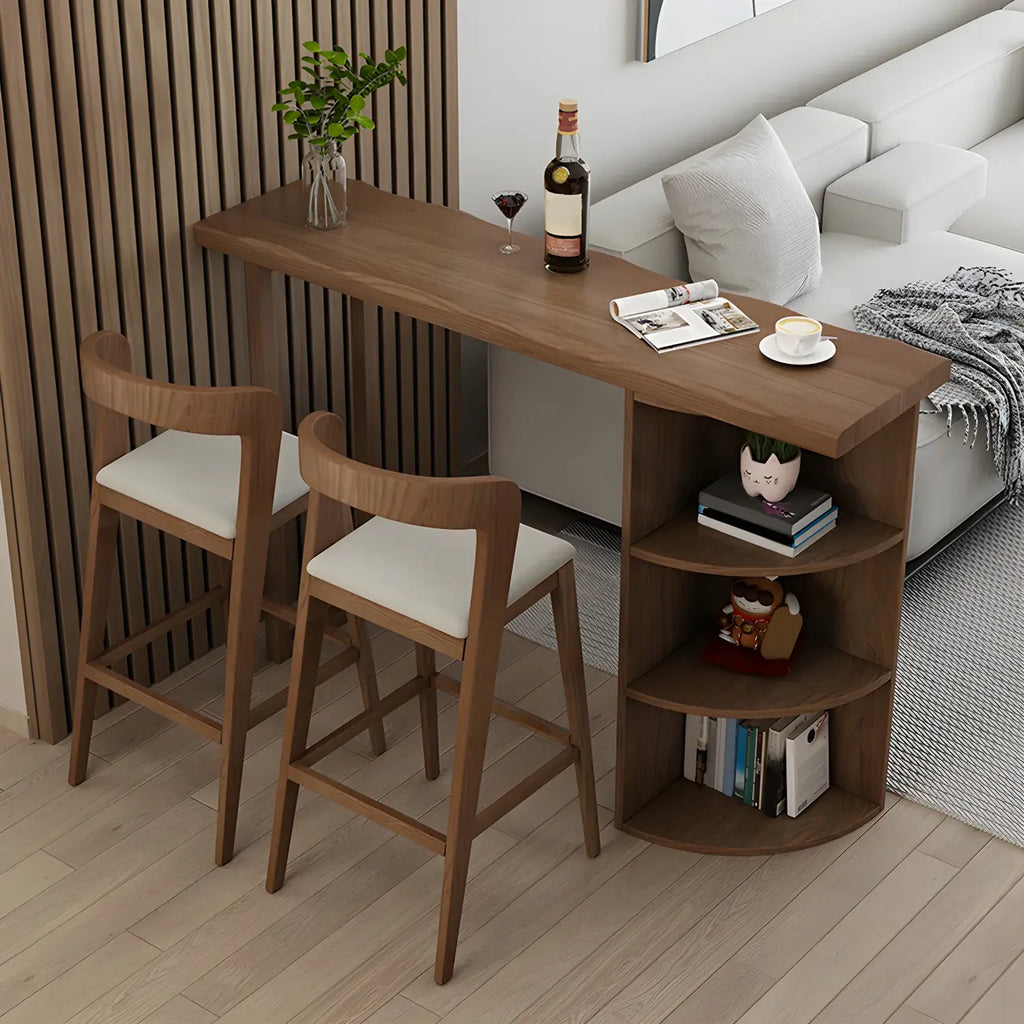 Modern Brown Pine Wooden Three-Shelf Bar Tables for Home
