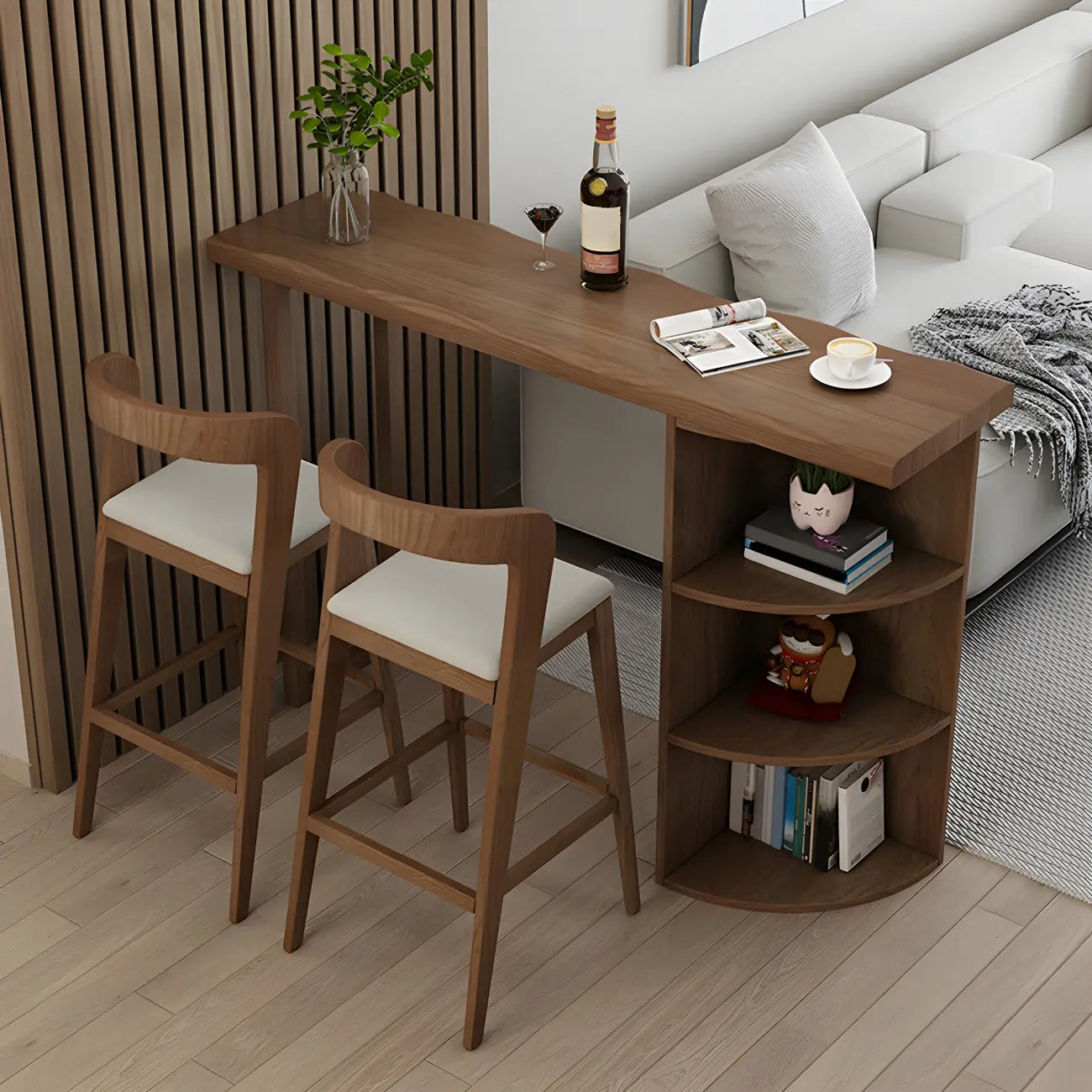 Modern Brown Pine Wooden Three-Shelf Bar Tables for Home
