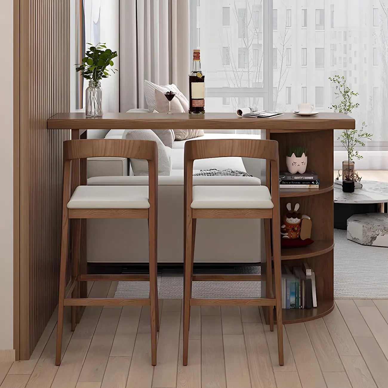 Modern Brown Pine Wooden Three-Shelf Bar Tables for Home