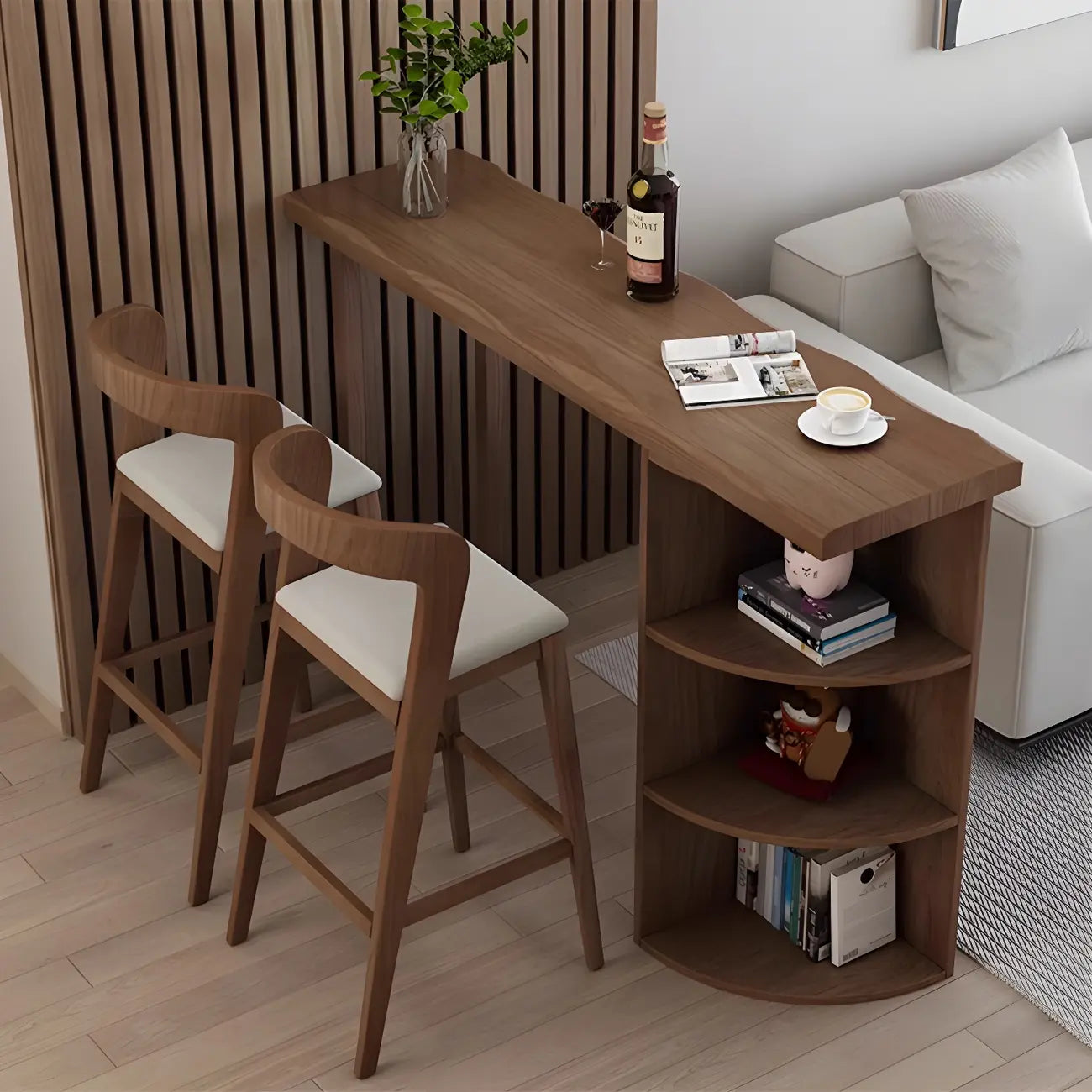 Modern Brown Pine Wooden Three-Shelf Bar Tables for Home
