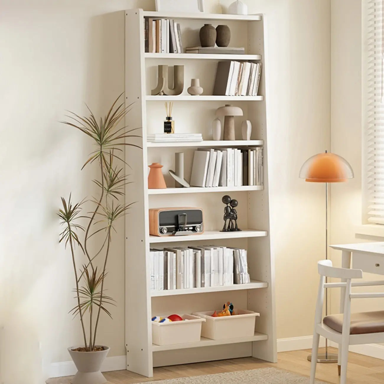 Tall Modern White Wooden Open Vertical Bookcase